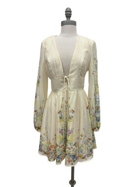 Commense - Floral Print Tie-Front Dress Cream Size Medium NWT